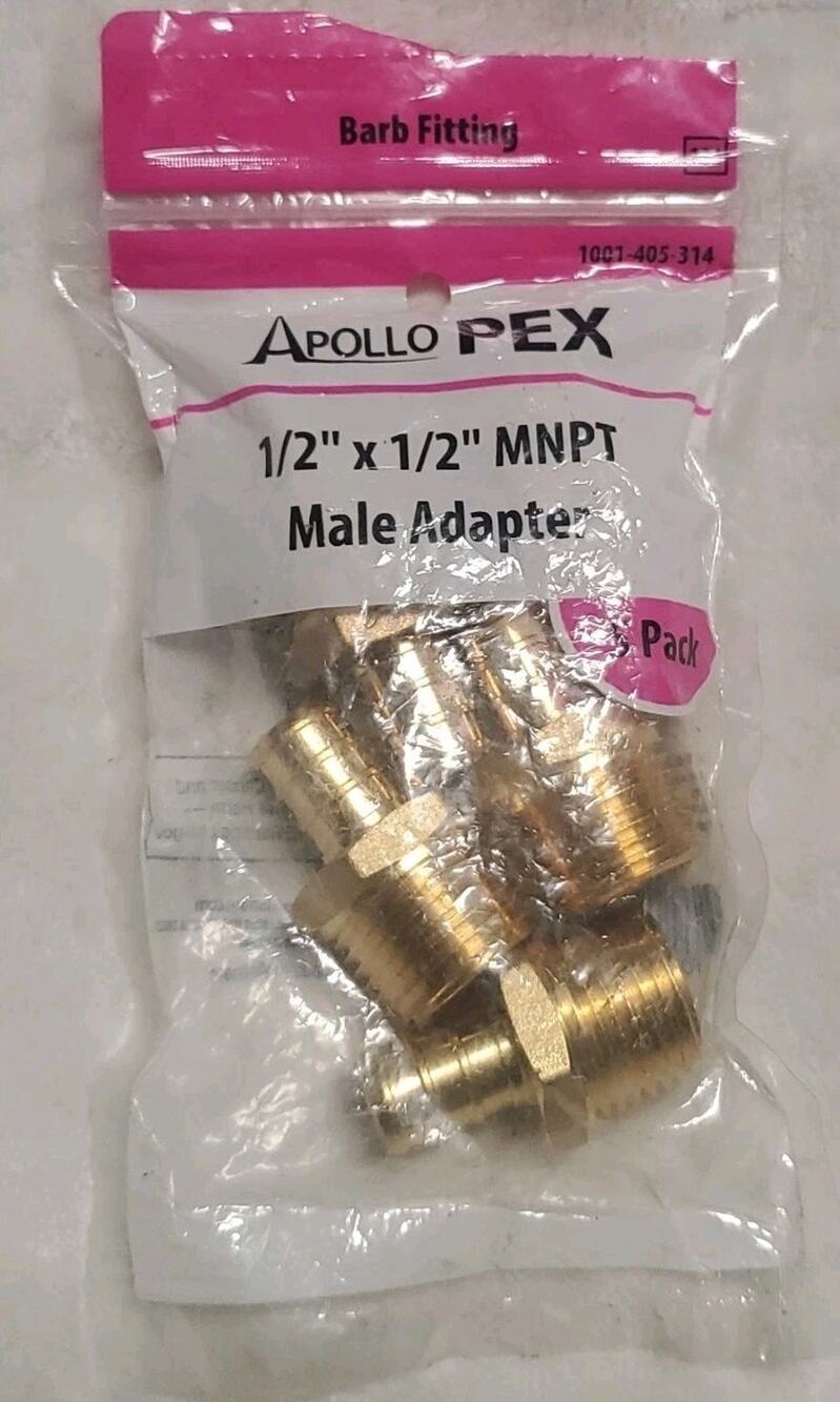 (5 Pack) Apollo PEX 1/2" x 1/2" MNPT Barb Male Adapter APXMA125PK Plumbing NEW